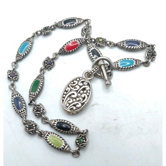 Sterling Silver 18" Necklace 63g Southwestern Enamel Bead 8.6mm Toggle Pendant - Picture 11 of 16